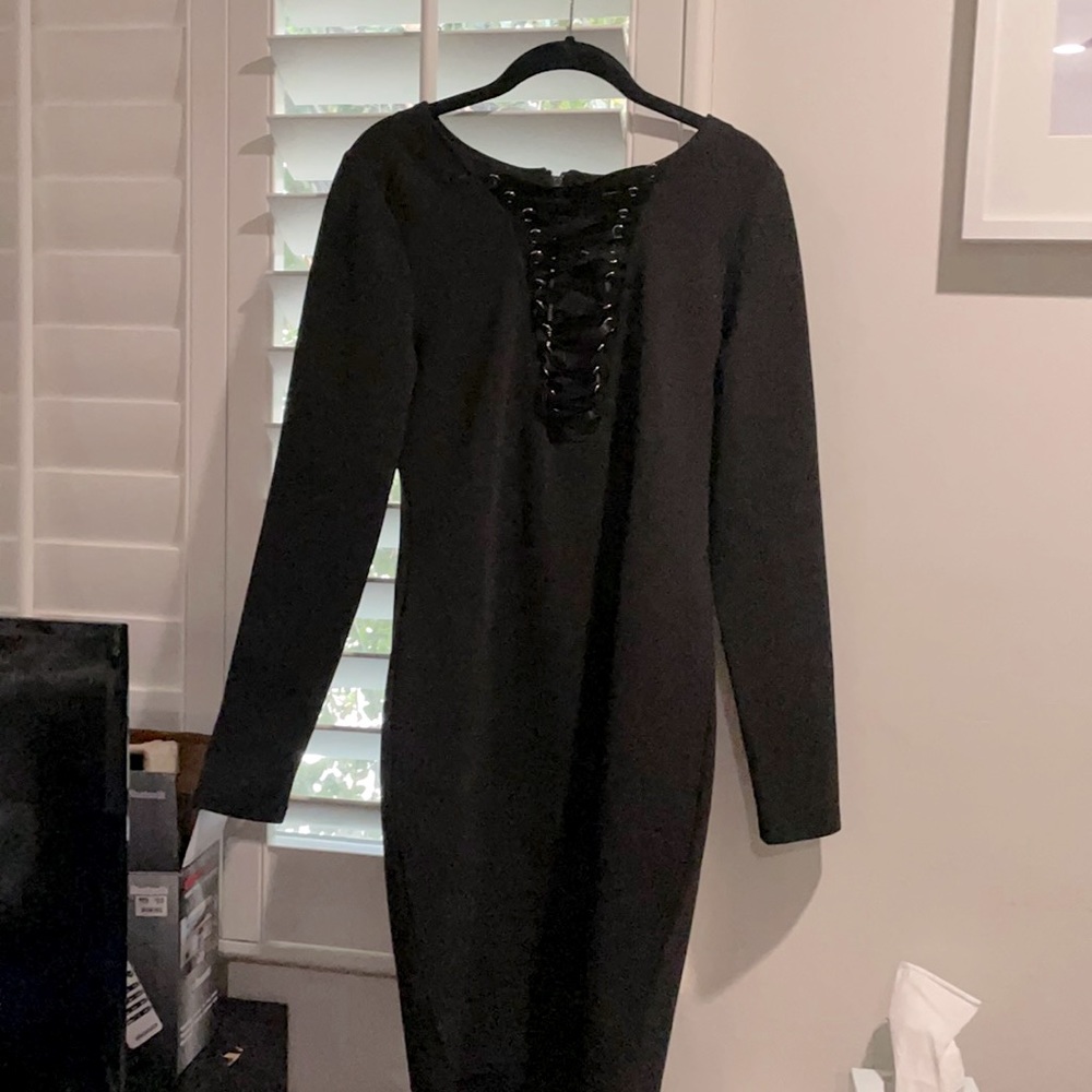 LBD with lace up front detail